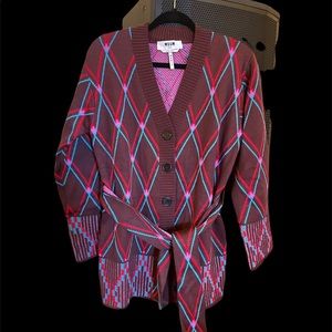 MSGM argyle cardigan sweater with removable tie UNISEX NWOT